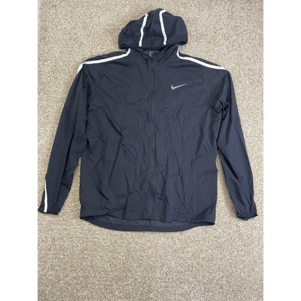 NIKE DRI-FIT Size M‎ Womens 100% Nylon Full Zip Hood Stand Collar Windbreaker
